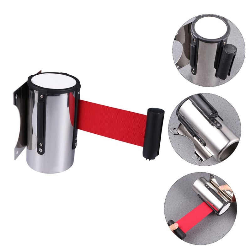 Unomor 3m Red Retractable Wall Mounted Safety Barrier Belt Isolation Tape - Image 5